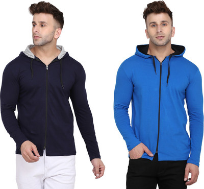 BEYOU FASHION Solid Men Hooded Neck Dark Blue, Blue T-Shirt