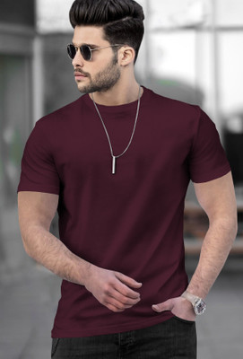 TRIPR Solid Men Round Neck Maroon T-Shirt