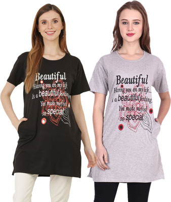 HouseOfCommon Printed Women Round Neck Multicolor T-Shirt
