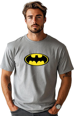 JEDFER Graphic Print, Superhero Men Round Neck Grey T-Shirt