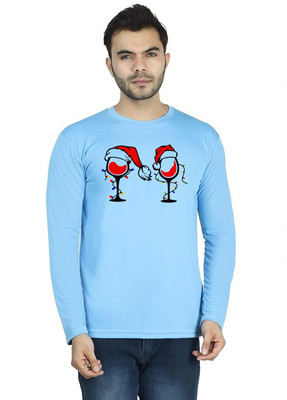 LV CARE Printed Men Round Neck Blue T-Shirt