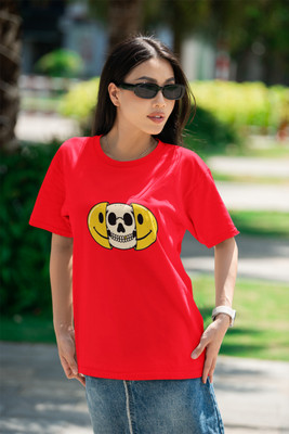 Clori Printed Women Round Neck Red T-Shirt