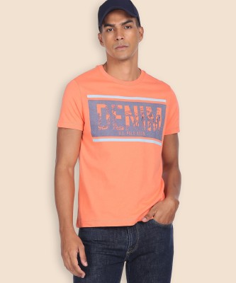 U.S. POLO ASSN. Typography Men Round Neck Orange T-Shirt