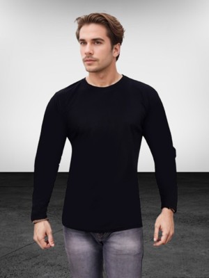 R ROCKIN TEES Solid Men Round Neck Black T-Shirt