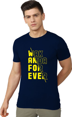 OrrganicChics Printed Men Round Neck Navy Blue T-Shirt