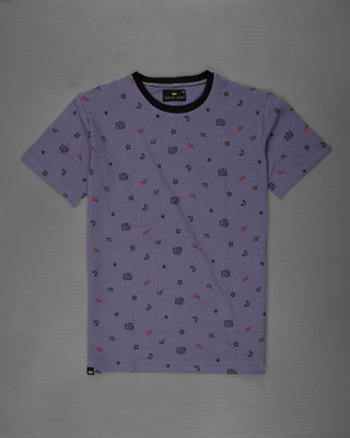 french crown Printed Men Round Neck Blue T-Shirt