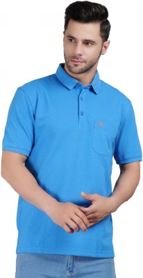 Sporto Solid Men Polo Neck Light Blue T-Shirt