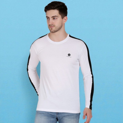 Faricon Trend Striped Men Round Neck White T-Shirt