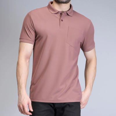 Maxzone Solid Men Polo Neck Pink T-Shirt