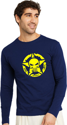 RULEDBYSUN Graphic Print Men Round Neck Navy Blue T-Shirt