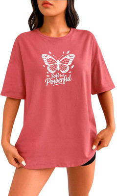 Stylicity Printed Women Round Neck Pink T-Shirt