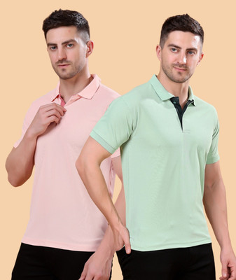 Moda Rapido Solid Men Polo Neck Pink T-Shirt