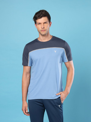TECHNOSPORT Colorblock Men Round Neck Blue T-Shirt