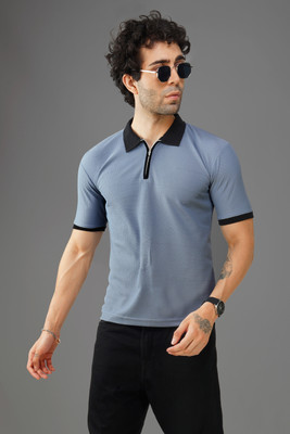 NB NICKY BOY Solid Men Zip Neck Grey T-Shirt