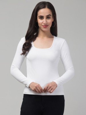 gyarsi creations Solid Women Scoop Neck White T-Shirt