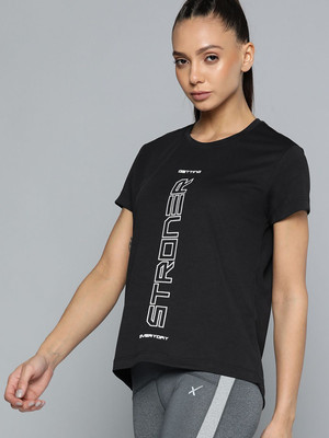 HRX by Hrithik Roshan Printed Women Round Neck Black T-Shirt