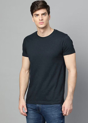 OrrganicChics Solid Men Round Neck Navy Blue T-Shirt