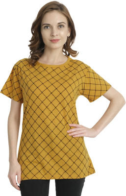 Moda Rapido Printed Women Round Neck Yellow T-Shirt