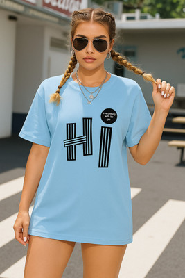 Madilyn Printed Women Round Neck Light Blue T-Shirt