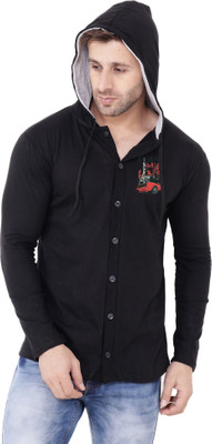 BEYOU FASHION Graphic Print Men Hooded Neck Black T-Shirt