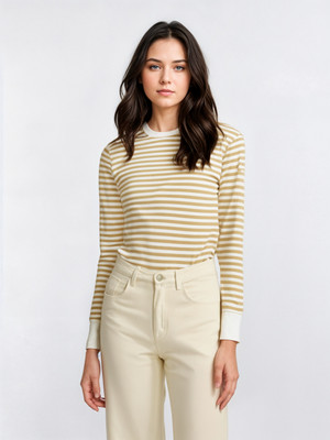 VIMAL JONNEY Striped Women Round Neck Brown T-Shirt