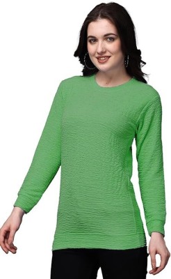 Xiaoqi Solid Women Round Neck Light Green T-Shirt