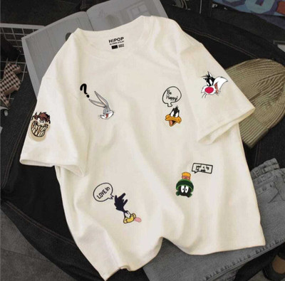 thehabit Cartoon Men Round Neck White T-Shirt