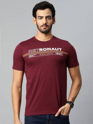 METRONAUT Printed Men Round Neck Maroon T-Shirt