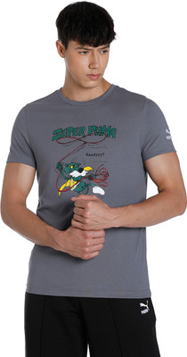 PUMA Printed Men Round Neck Grey T-Shirt