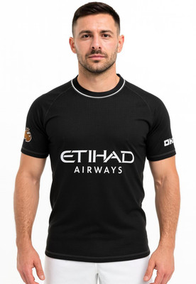 Sportiva Printed Men Polo Neck Black T-Shirt