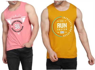 WOOSTRO Printed Men Scoop Neck Pink, Brown T-Shirt