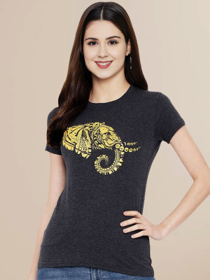 SZN Solid Women Round Neck Grey T-Shirt