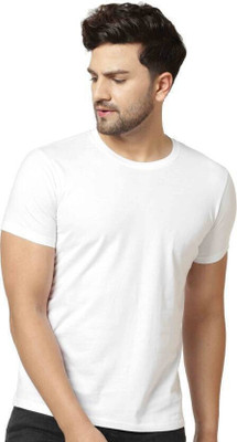 Luciend Solid Men Round Neck White T-Shirt