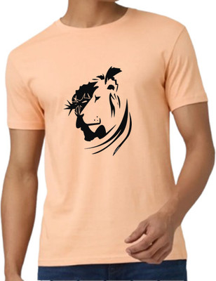 Witty Curls Printed Men Crew Neck Orange T-Shirt