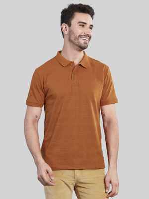 BE POSITIVE Solid Men Polo Neck Brown T-Shirt