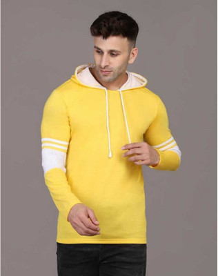 HIGHLANCE Solid Men Hooded Neck Yellow T-Shirt