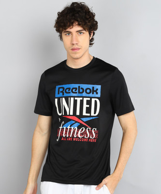 REEBOK Printed Men Round Neck Black T-Shirt
