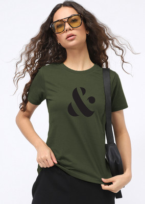 NOBERO Graphic Print Women Crew Neck Green T-Shirt
