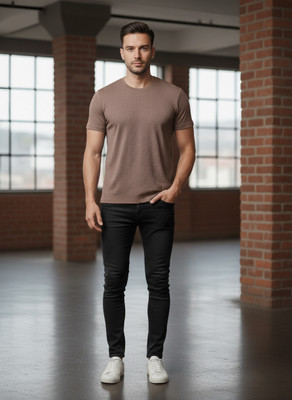 BANSII DHUN Solid Men Round Neck Brown T-Shirt
