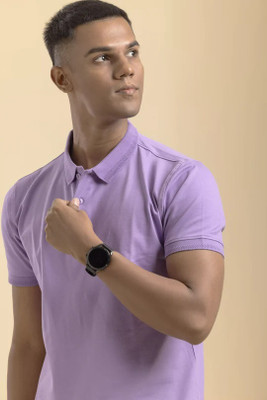 ZubyDuby Solid Men Polo Neck Purple T-Shirt