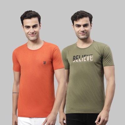 VIMAL JONNEY Printed Men Round Neck Green, Orange T-Shirt