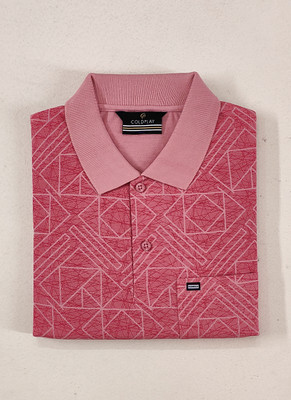 COLORTRAIT Geometric Print Men Polo Neck Pink T-Shirt