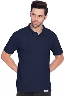 Btag Solid Men Polo Neck Navy Blue T-Shirt