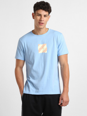 NOBERO Graphic Print Men Crew Neck Light Blue T-Shirt