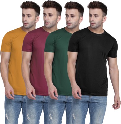 TQH Solid Men Round Neck Yellow, Green, Maroon, Black T-Shirt