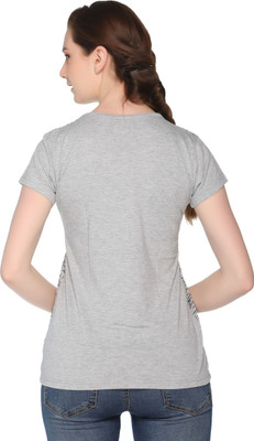 SHAUN Self Design Women Round Neck Grey T-Shirt