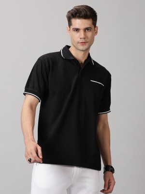 angar Solid Men Polo Neck Black T-Shirt