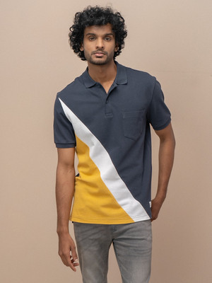 Unibro Colorblock Men Polo Neck Navy Blue T-Shirt