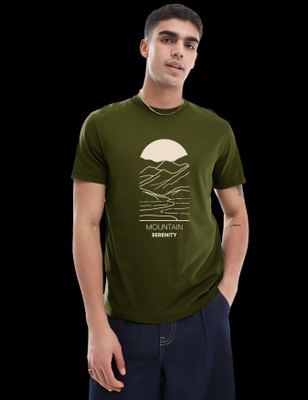 RAN ELEVEN COMPANY Graphic Print Men Round Neck Dark Green T-Shirt