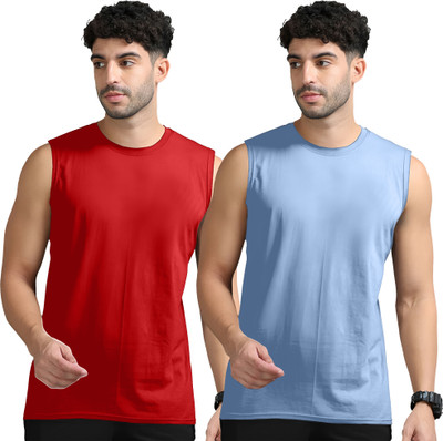 Adorbs Solid Men Round Neck Red, Blue T-Shirt